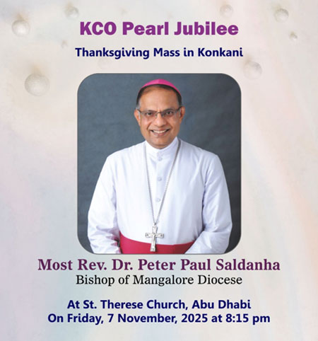 M'lore Bishop Dr Peter Paul Saldanha scheduled to visit Abu Dhabi for KCO Pearl Jubilee celebrations
